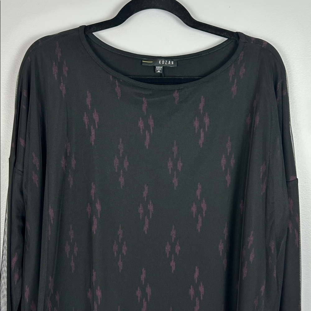 Kozan Black Mesh Top Sheer Overlay Tunic Long Sleeve Stretch Size Medium - Picture 3 of 14